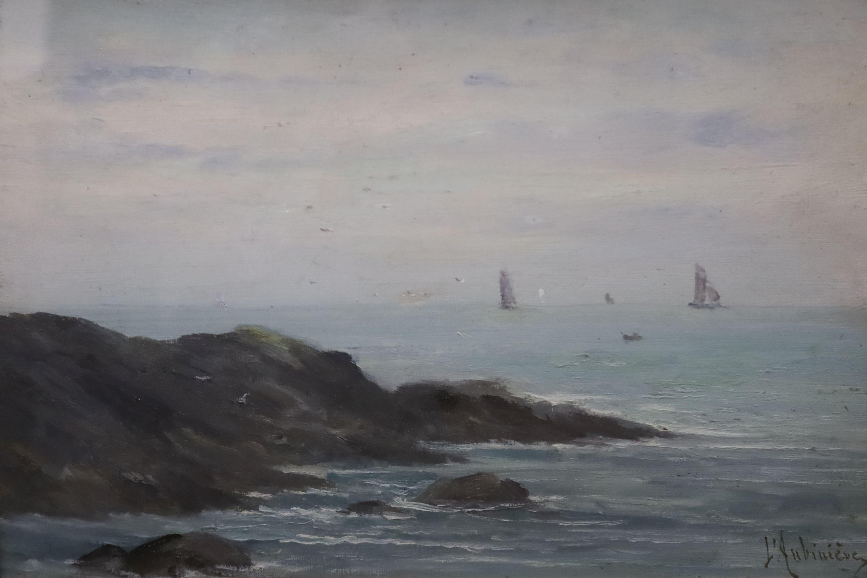 Georgina Martha de L'Aubiniere (1848-1930), oil on canvas, Coastal landscape, signed, 20 x 29cm